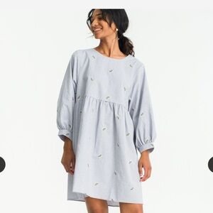 Wildflower Embroidered Cotton Dress, Blue